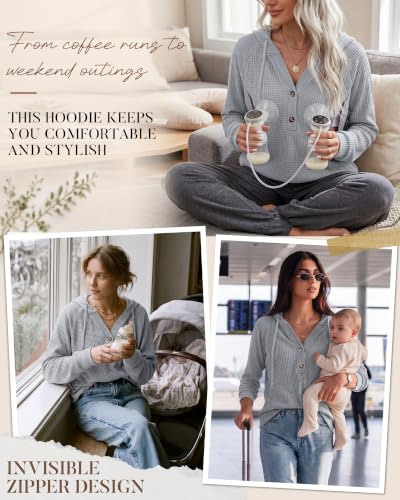 Neer Women's Nursing Hoodies Breastfeeding Shirts - color: Gray, size: Medium
