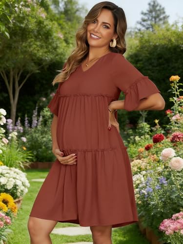 Maternity Summer Dress Sundress Babydoll Beach - color: Brown, size: Small