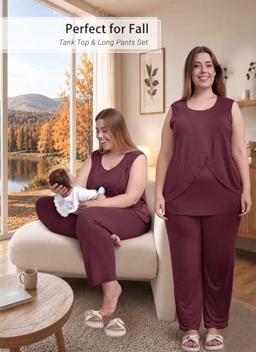Rnxrbb 4 PCS All-Season Nursing Pajamas Robe Set Maternity Postpartum Pjs - color: Deep Purple, size: Medium
