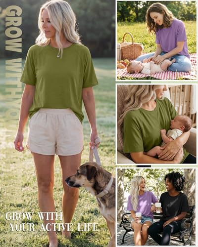 3 Pack Women's Oversized Nursing Tops - color: Grass Green, Light Purple, Black, size: X-Large