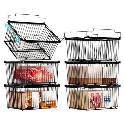 Large Freezer Organizer Bins for 5 to 9 Cu.Ft,Leak-Proof Bottom，6Pack - color: Black-6P