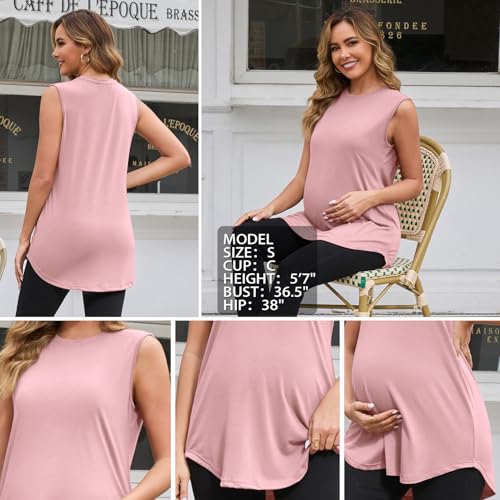 GINKANA 3 Pack Maternity Tank Tops Sleeveless Pregnancy Shirts Clothes - color: Peachy Pink/White/Black, size: Medium