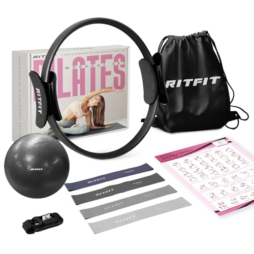 RitFit Pilates kit, 14" Pilates Ring with Pilates Ball & Resistance Bands - color: Black
