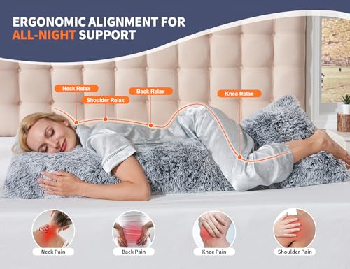 WSOFRLAC Fluffy Full Body Pillow, Long Pillow for Sleeping,Light Gray 20x54 - color: Light Grey