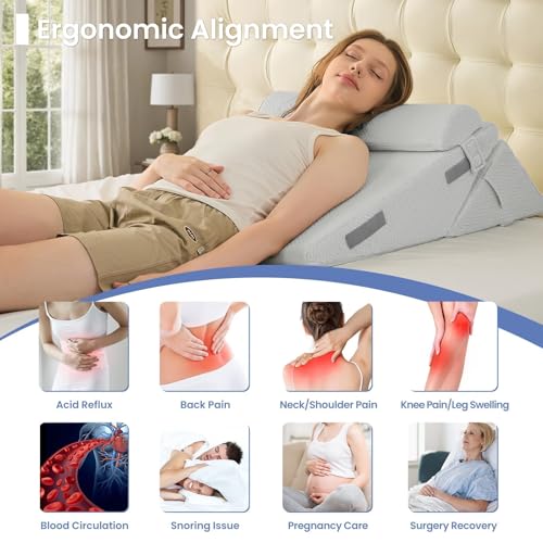 Sasttie Adjustable Wedge Pillow Set for After Surgery, Light Grey - color: Light Grey, size: Adjustable 9&12 Inch + 1 Head Pillow