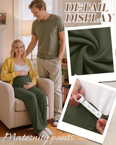 Neer 3 Pack Women's Maternity Lounge Wide Leg Pants - color: Light Gray, Army Green, Black, size: Medium