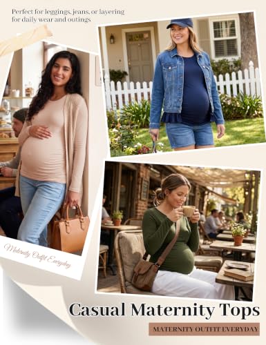 Happy.angel Women's Maternity Long Sleeve Shirts,Side Ruched Pregnancy Tops - color: Navy, size: Small