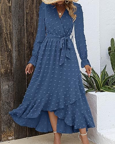 BTFBM Long Sleeve Maxi Dresses for Women Summer - color: Blue, size: Large