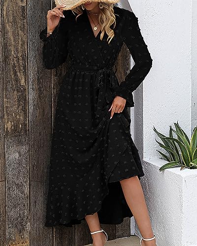 BTFBM Long Sleeve Maxi Dresses for Women Summer - color: Black, size: Small
