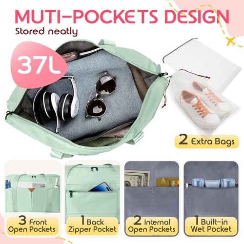 Duffle Bag for Travel with Trolley Sleeve, Gym Bag, Green - color: Green