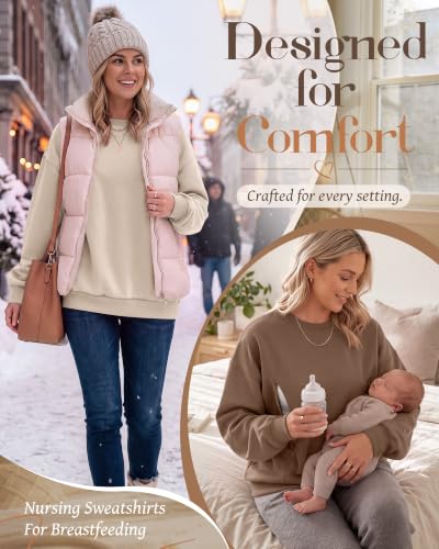 Locoowai 2 Pack Women's Oversize Nursing Sweatshirts - color: Apricot, Brown, size: XX-Large