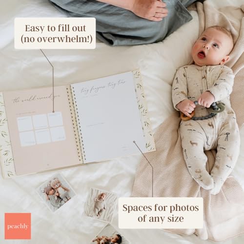 Peachly Unisex Baby Memory Book - First Year Baby Book Keepsake - Olive - color: Olive