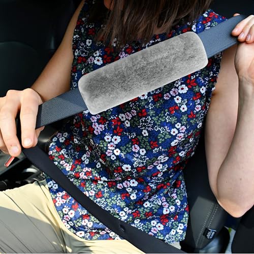 Amooca 2-Pack Real Wool Seatbelt Cover Authentic Sheepskin Shoulder Pad - color: Light Grey Sheepskin, size: 10.5in 2pack
