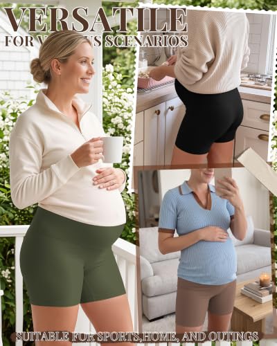 Ficerd 3 Pack Maternity Pajama Lounge Shorts - color: Coffee, Army Green, Black, size: Small