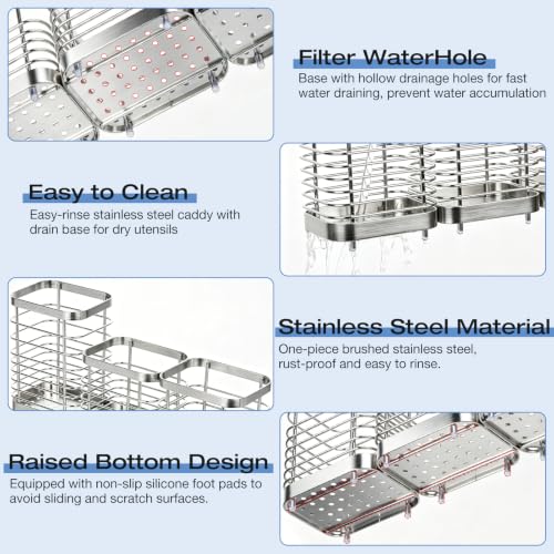 Utensil Holder, Stainless Steel Utensil Drying Rack for Kitchen Counter - color: 1 Large+2 Small