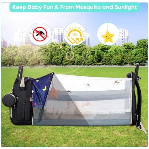 ZRSUN Diaper Bag with Changing Station, 3 in 1 Multifunctional, Black - color: Black
