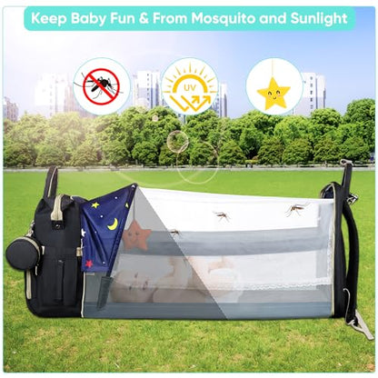 ZRSUN Diaper Bag with Changing Station, 3 in 1 Multifunctional, Black - color: Black