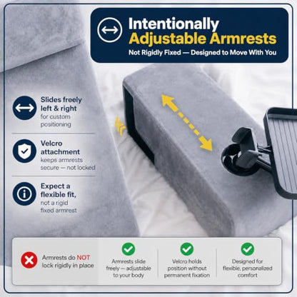 Reading Pillow for Adults – 24in XL, Cup Holder, Phone Caddy & Tray Mount - color: Grey