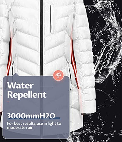 CREATMO US Women's Winter Hooded Coat Waterproof Warm Long Puffer Jacket Parka - color: White, size: Large