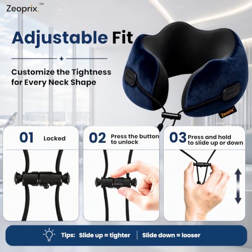 Memory Foam Neck Pillow for Travel, Pillow for Airplane, Navy Blue - color: Navy Blue
