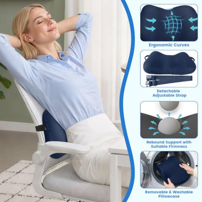 Lumbar Support Pillow, Memory Foam Back Cushion for Office Chair Car, Blue - color: Navy Blue