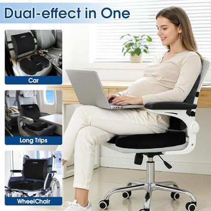 CloudBliss Ergonomic Seat Cushion & Lumbar Support Pillow Set, Black, XL - color: Black, size: X-Large
