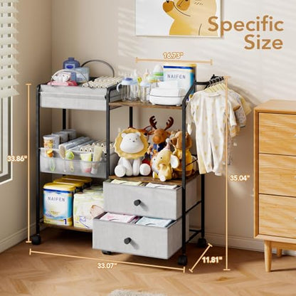 BBLIKE Diaper Caddy Organizer, Baby Storage Cart with Hanging Rack, Gray - color: Grey