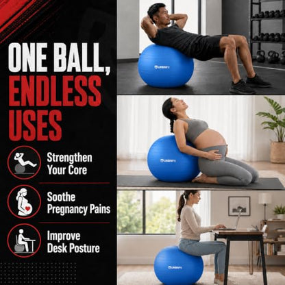 URBNFit Yoga Ball - Anti-Burst Exercise Ball Large - color: Blue, size: M (20" - 22") 55cm