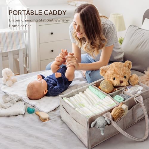 Diaper Caddy Organizer - Large Baby Caddy Organizer with Handle (Oatmeal) - color: Oatmeal