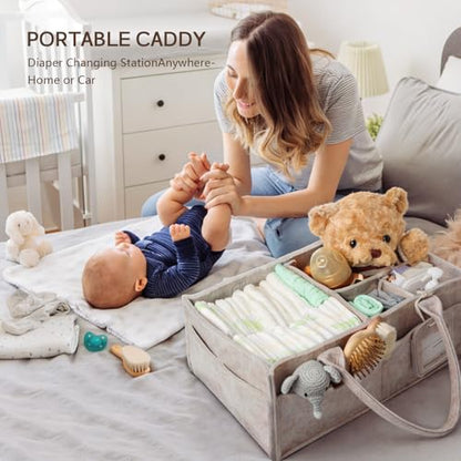 Diaper Caddy Organizer - Large Baby Caddy Organizer with Handle (Oatmeal) - color: Oatmeal