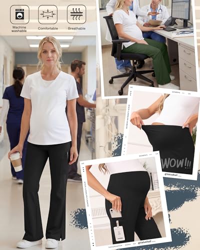 2 Pack Women's Maternity Wide Leg Cargo Scrub Pants - color: Black, Army Green, size: Large
