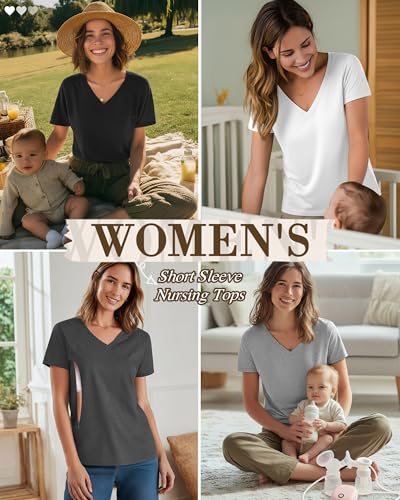 4 Pack Women's Nursing Maternity Shirts - color: Black, Dark Gray, Light Gray, White, size: X-Large