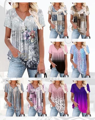 Womens Summer Plus Size Tops Blouses Short Sleeve Shirts Lace Pleated Tunic Tops M-4XL - color: A 01-337-grey, size: Medium
