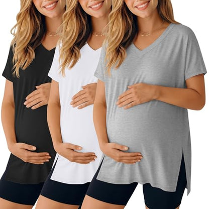 Ficerd 3 Pack Women's Maternity Shirts - color: Black, White, Light Gray, size: Medium