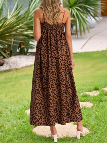 Wenrine Womens Polka Dot Maxi Dress Spaghetti Strap Long Summer Dresses - color: Leopard, size: Small