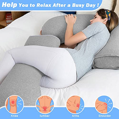 INSEN Pregnancy Pillow for Sleeping, L Shaped Body Pillow for Side Sleeping, Detachable Pregnancy Pillow with Full Body Support - color: Cooling Grey Jersey Cotton