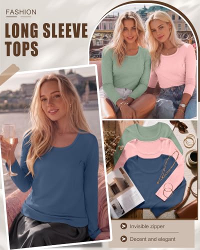 3 Pack Women's Long Sleeve Nursing Tops - color: Haze Blue, Pink, Light Green, size: Medium
