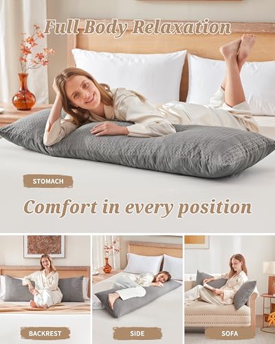 YZ HOME Waffle Weave Body Pillow for Adults, Memory Foam Insert - color: Grey