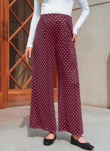BLENCOT Women's Maternity Flowy Pants Polka Dot Pregnancy Trousers - color: Red, size: Large