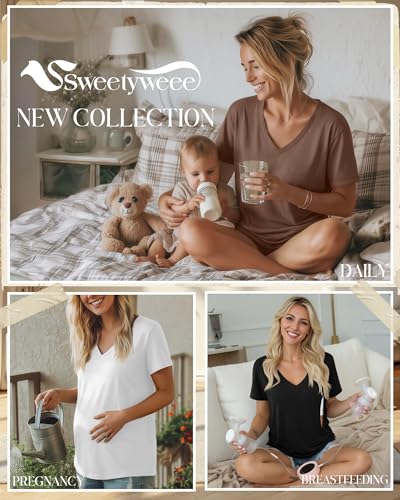 3 Pack Women's Nursing Tops Breastfeeding Shirts - color: Black, White, Coffe, size: Large