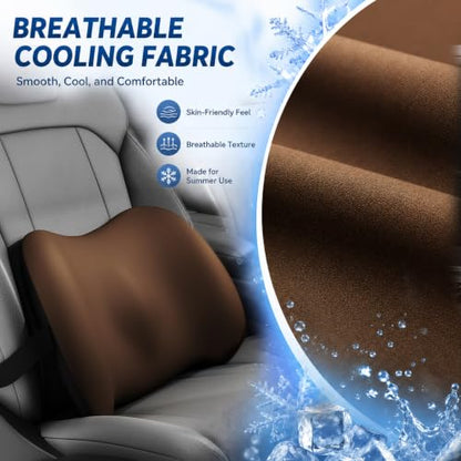 BYMECOST Cooling Lumbar Support Pillow for Car,Memory Foam Car Back Cushion - color: Brown Cooling Fabric