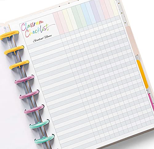Classroom Checklist Color Refills for 9-Disc Classic Happy Planners, Classic Teacher Planner Inserts
