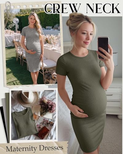 3 Pack Women's Cotton Maternity Dresses - color: Army Green, Light Mixed Gray, Black, size: X-Large