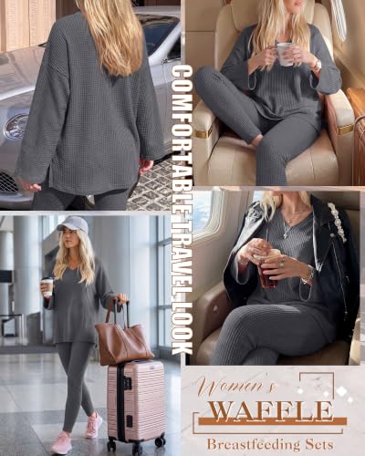 Neer 2 Pcs Maternity Nursing Pajamas Set Oversize - color: Dark Gray, size: Large