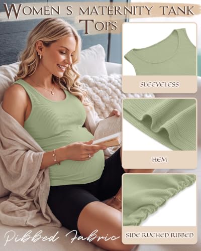 Riyiper 3 Pack Women's Maternity Tank Tops - color: Light Green, White, Light Blue, size: X-Large