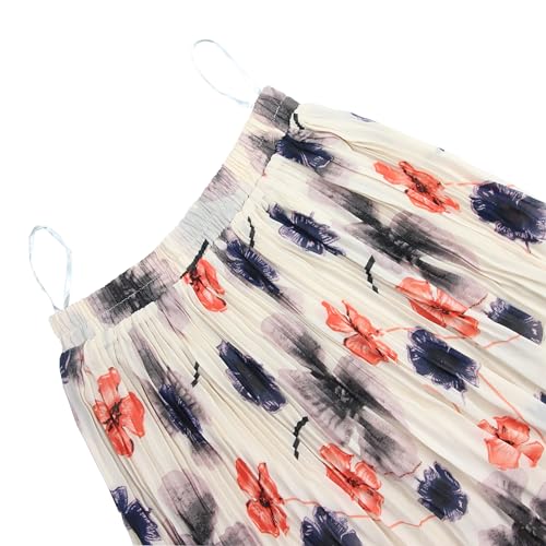 OBBUE Women's Chiffon Pleated Skirt A-line Skirts - color: Beige Flower, size: Medium