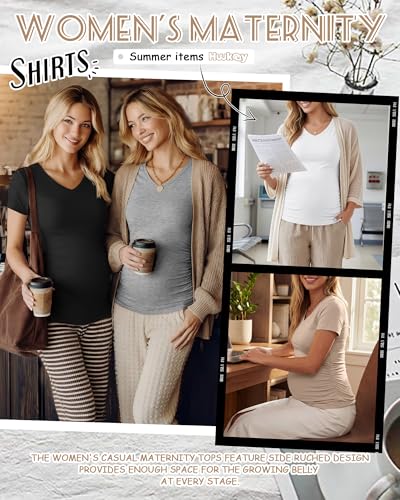 Huukeay 4 Pack Women's Maternity Shirts Pregnancy Top - color: Black, White, Light Gray, Khaki, size: Small
