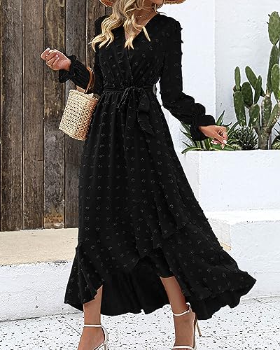 BTFBM Long Sleeve Maxi Dresses for Women Summer - color: Black, size: Medium