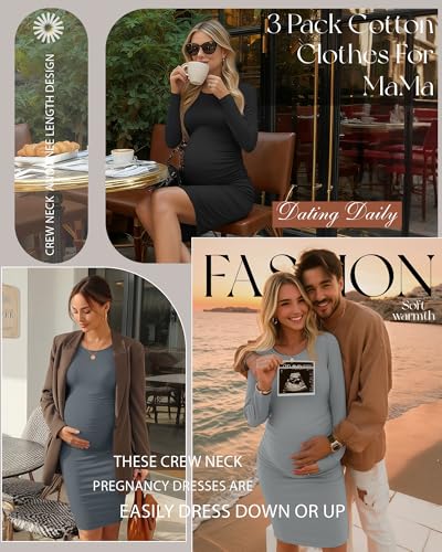 Riyiper 3 Pack Women's Long Sleeve Maternity Dresse - color: Black, Light Gray, Dark Gray, size: Small