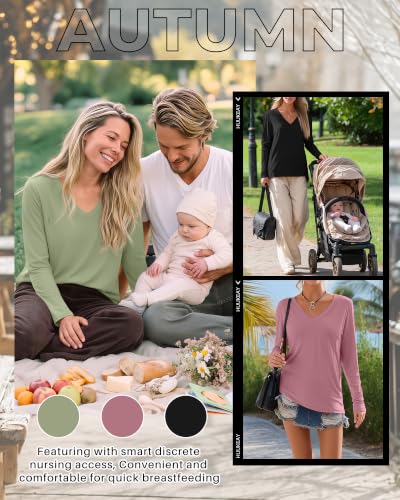Huukeay 3 Pack Maternity Nursing Tops Breastfeeding Shirts - color: Black, Light Green, Pink, size: XX-Large